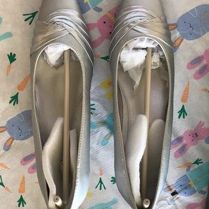 Silver Satin low heels 1 1/2”